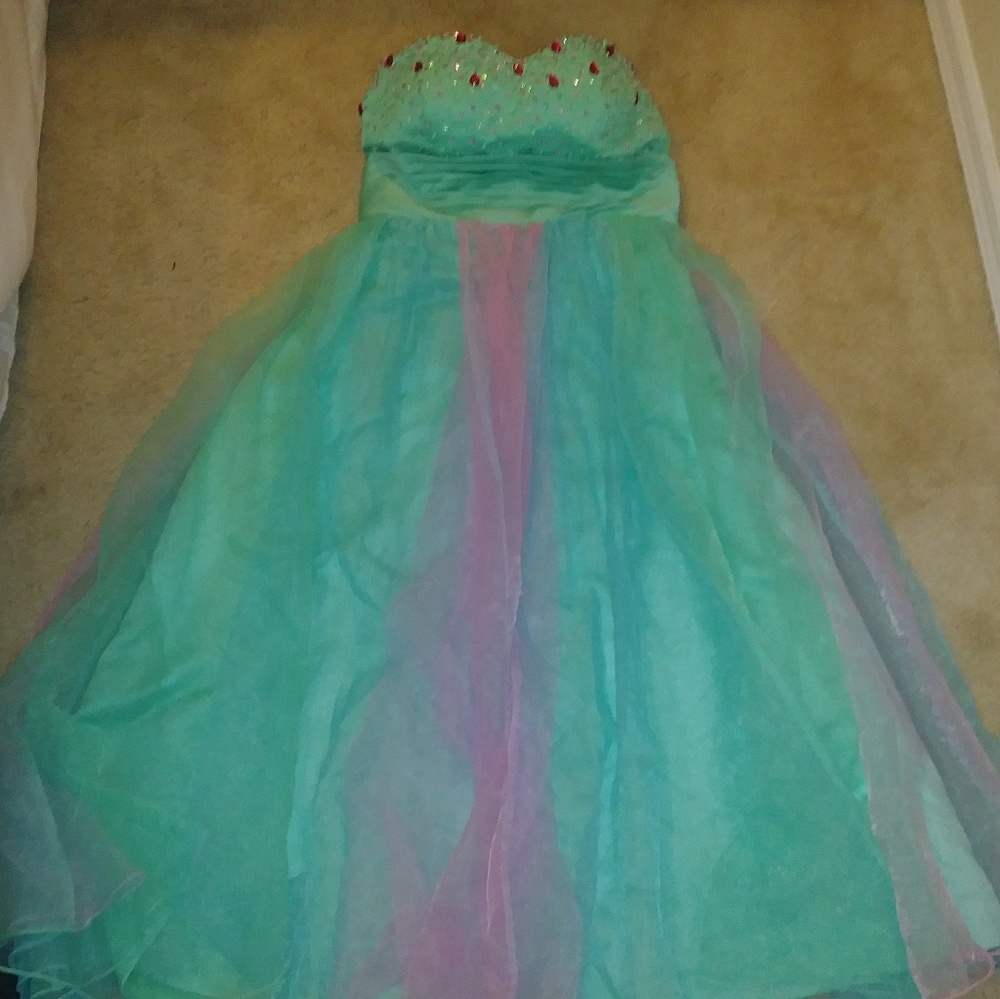 Custom made turquoise prom dress